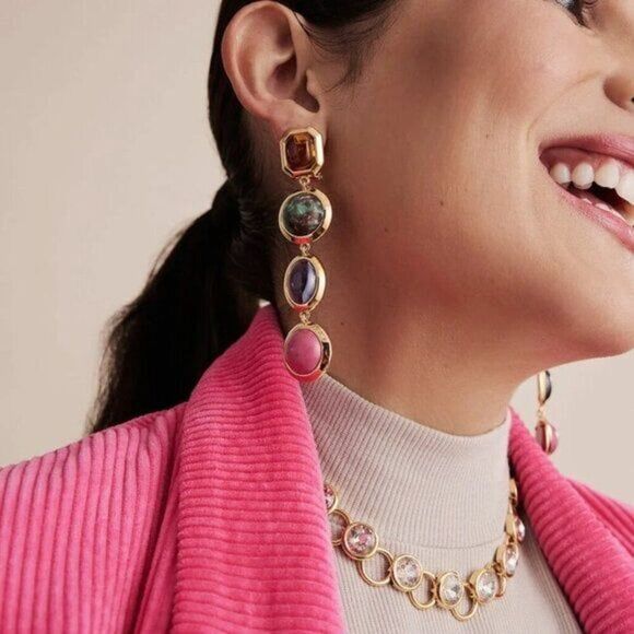 New! $225 Lele Sadoughi Bezel Jewel Linear Earrings Bezel Jewel Linear Earrings - Picture 2 of 12